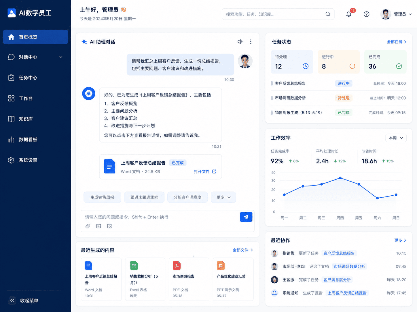 AI数字员工智能工作台产品界面